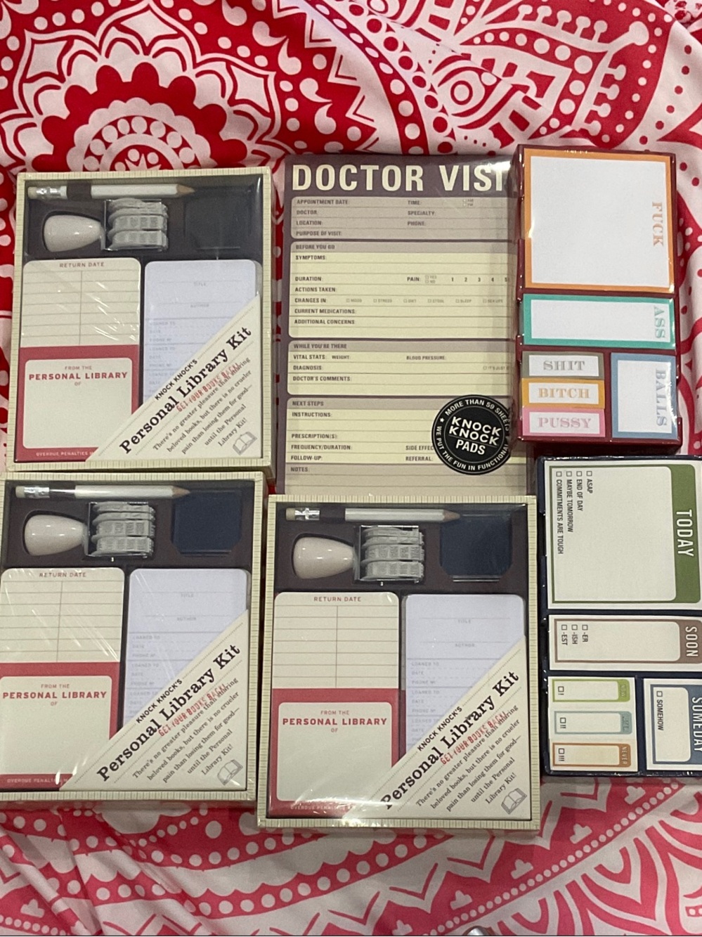 Knock Knock Stationery Sets with Red, White, Black, Green, Blue Accents